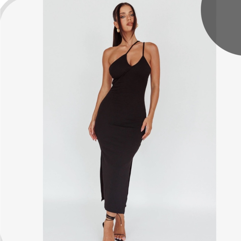 Elegant Black Women's One Shoulder Midi Dress